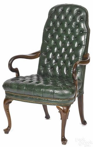 Ethan Allen leather upholstered open armchair.