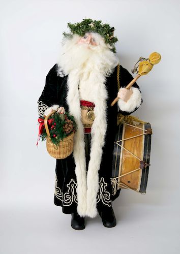 Santa Claus Figure Holding Drum and Nantucket Basket