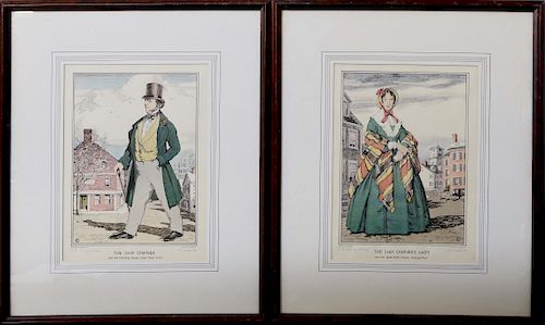 Pair of Hand Colored and Pencil Signed Edgar Jenny Lithographs "The Ship Owner" and "The Ship Owners Lady"