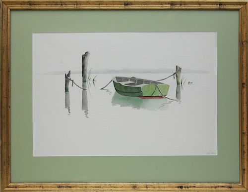 Doris and Richard Beer Watercolor on Paper "Lone Green Dory"