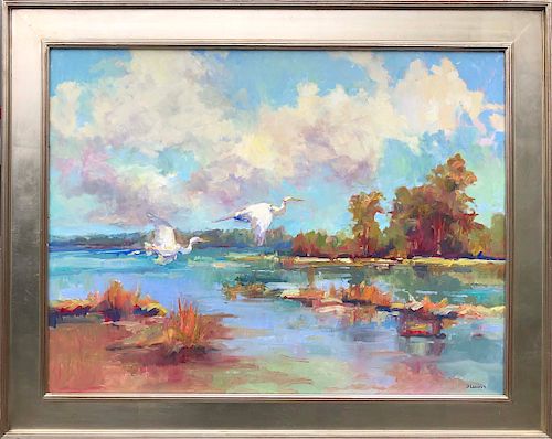 David Lazarus Oil on Canvas "Two Egrets"