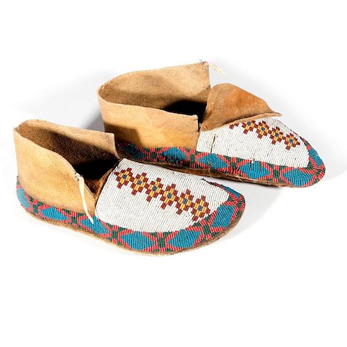 Pair of Northern Plains beaded moccasins