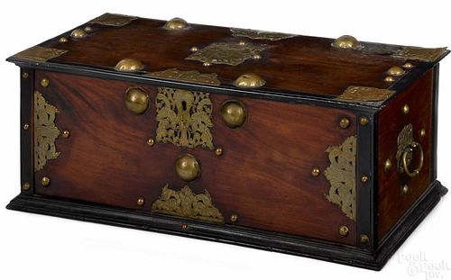 Brass bound camphor wood chest, 19th c., 14'' h.,