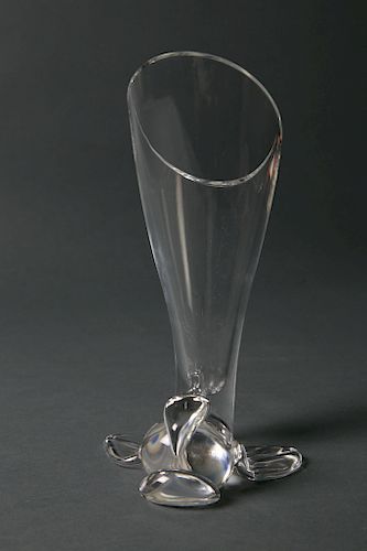 Unusual Signed Steuben Crystal Dolphin Form Vase