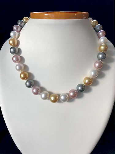 Very Fine 12mm-13.4mm South Sea, Tahitian and Pink Fresh Water Pearl Necklace