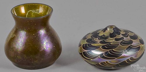 Two art glass vases, one with silver overlay, 4''