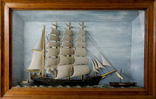 19th Century American Diorama of a Four Masted Merchant Vessel