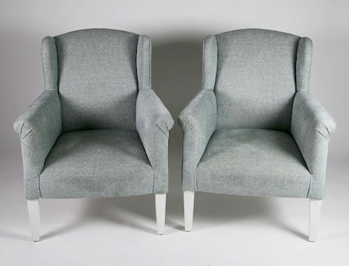 Pair of Petite Upholstered Wing Chairs