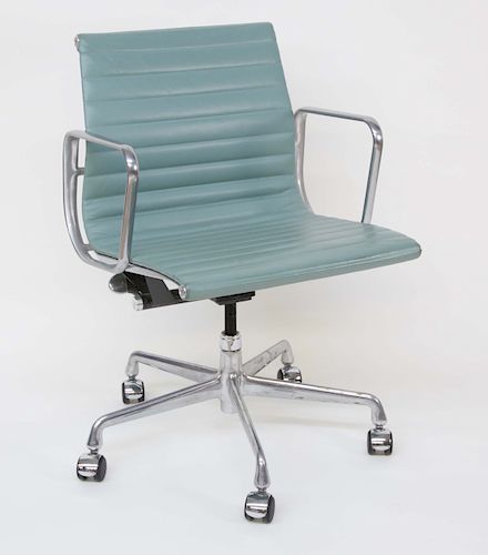 SOHO Eames Replica Chrome and Ribbed Aqua Italian Leather Office Chair