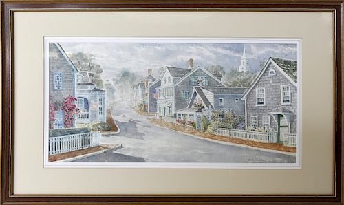 G.S. Hill Nantucket Watercolor "Upper Center Street"