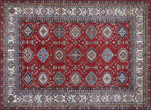 Red Kazak Geometric Design Hand Knotted Oriental Rug