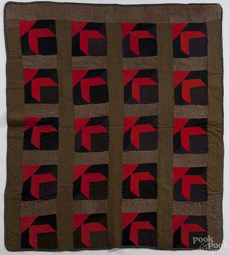 Wool patchwork quilt, ca. 1900, 75'' x 66''.
