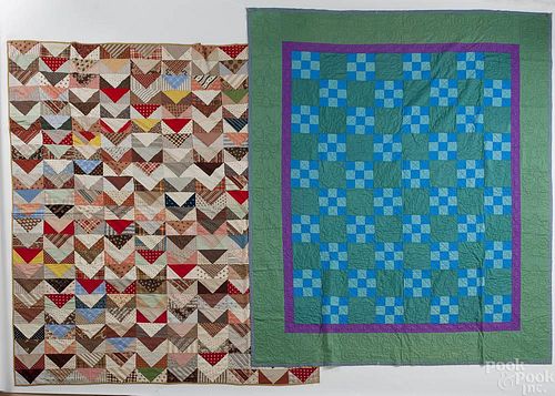 Two patchwork quilts, 20th c., to include a nine