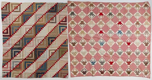 Two patchwork quilts, 20th c., to include a log c