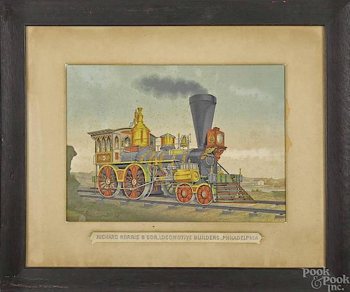Color lithograph of a train locomotive, 19th c.,