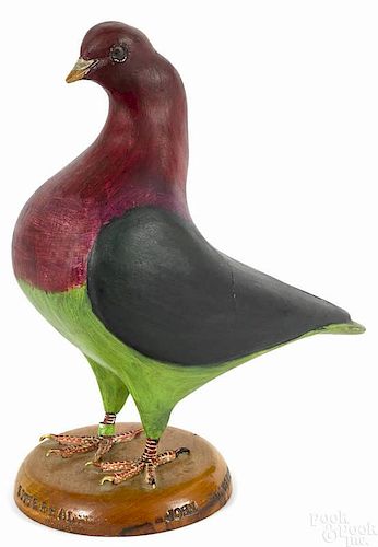 Carved and painted Zitterhal pigeon, inscribed J