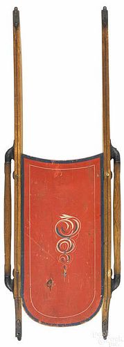 Child's painted sled, late 19th c., 38'' l.