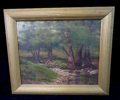 OIL ON CANVAS TREES AND POND NOT SGN.