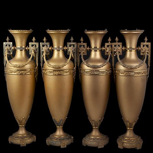 (4) Antique French Mixed Metal Amphora Vases