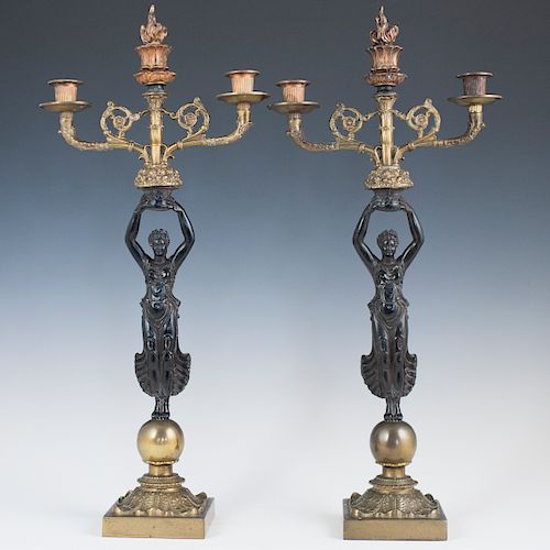 French Empire Style Two Tone Bronze Candelabras