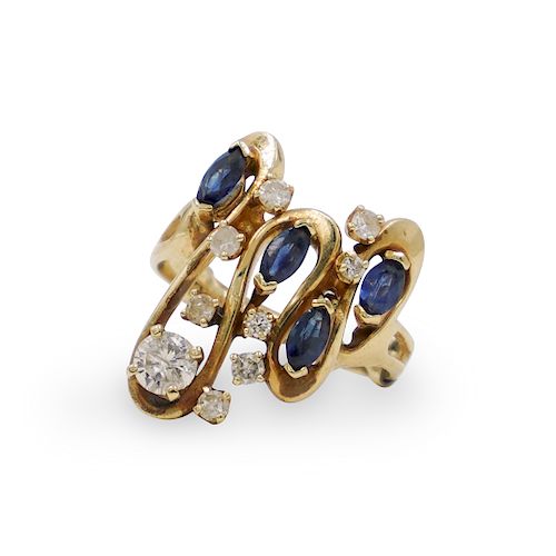 14k Gold Diamond & Sapphire Ring