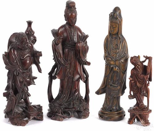 Four Chinese carved wood figures, tallest - 12''.
