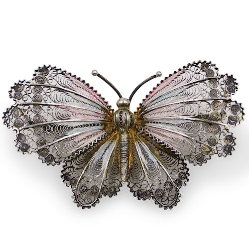 Vintage Sterling Filigree Butterfly Pin 