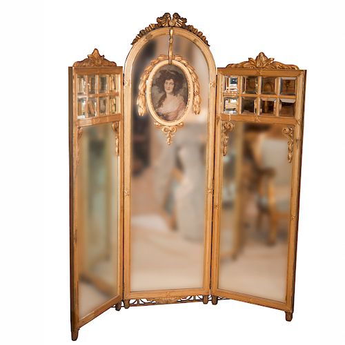Victorian Gilded Wood Mirror Screen