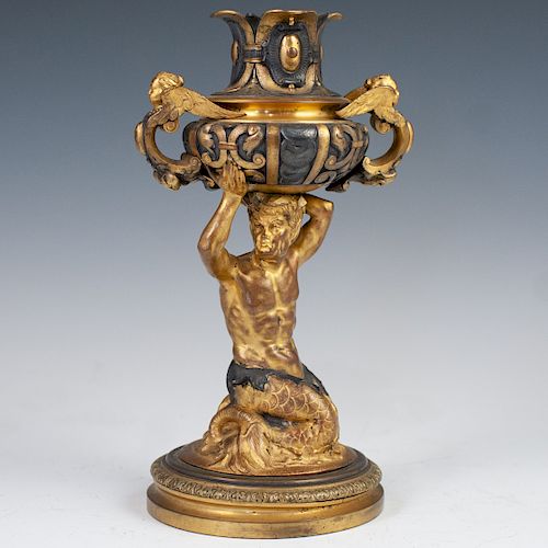 Antique French Two Tone Bronze Candlestick