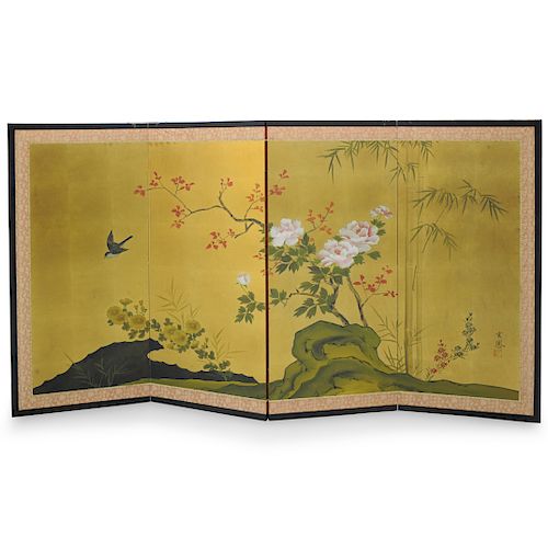 Vintage Japanese Painted Silk Screen