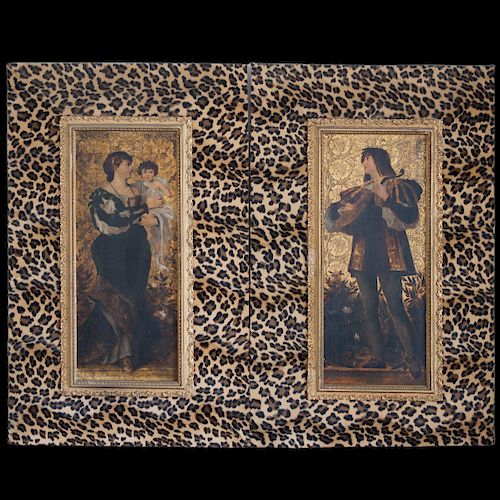 Pair Of 19th Cent. Italian Oil On Hide Paintings