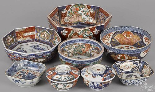 Six Japanese Imari bowls, together with a pair of