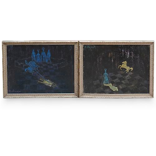 (2 Pc) on Board Abstract Chess Paintings