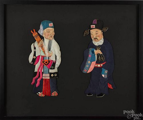 Chinese silkwork portrait of two gentlemen, 30'' x