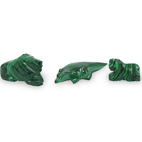 (3 Pc) Lot Of Carved Malachite Figurines