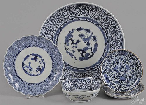 Five pieces of Japanese blue and white porcelain,