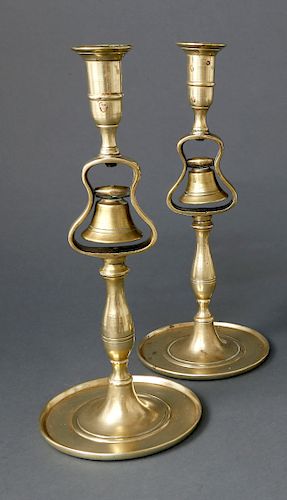 Pair of English Brass Tavern Candlesticks