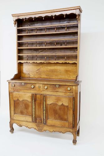 French Provincial Carved Pearwood Two-part Open Hutch