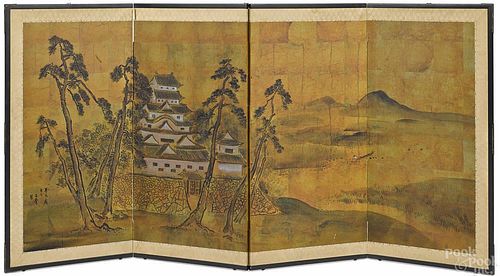 Chinese watercolor folding screen, ca. 1900, 36''