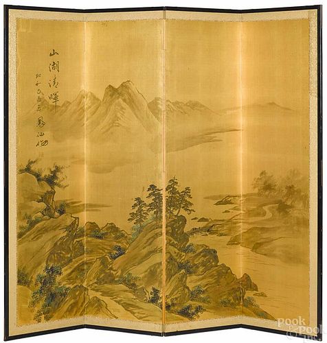 Chinese watercolor folding screen, ca. 1900, 64 3