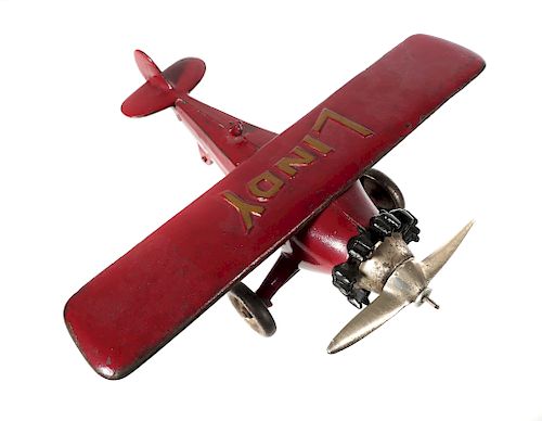 HUBLEY Cast Iron Red LINDY Toy Airplane