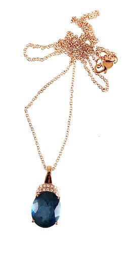14K Rose Gold TOPAZ & DIAMOND Pendant Necklace