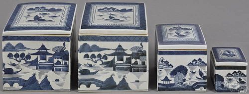 Four Chinese Canton porcelain canisters, tallest