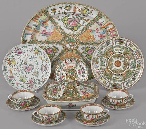 Group of Chinese rose medallion porcelain, 19th c