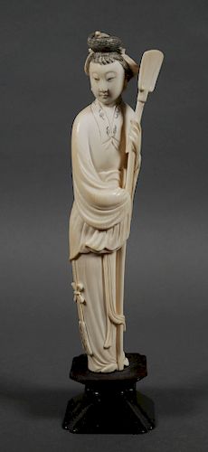 Old Chinese Ivory Carving Woman with Staff
