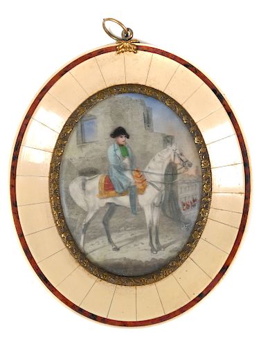 Napoleon on Horseback, French Miniature Portrait