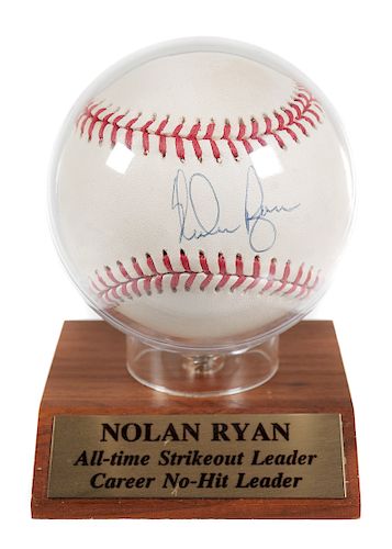NOLAN RYAN Signed Ball & Display Case