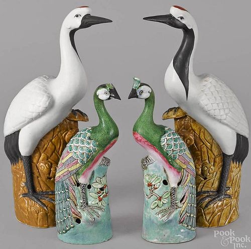 Two pair of Chinese porcelain birds, 15'' h. and 1