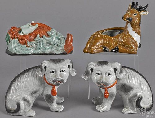 Pair of Chinese porcelain dog figures, together w