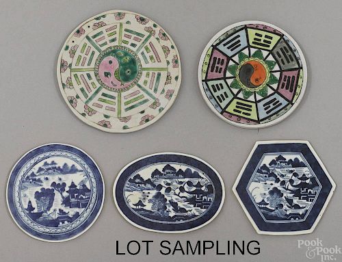 Seven Chinese Canton porcelain tiles, together wi